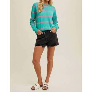 NEW WISHLIST striped lightweight sweater in emerald/punch